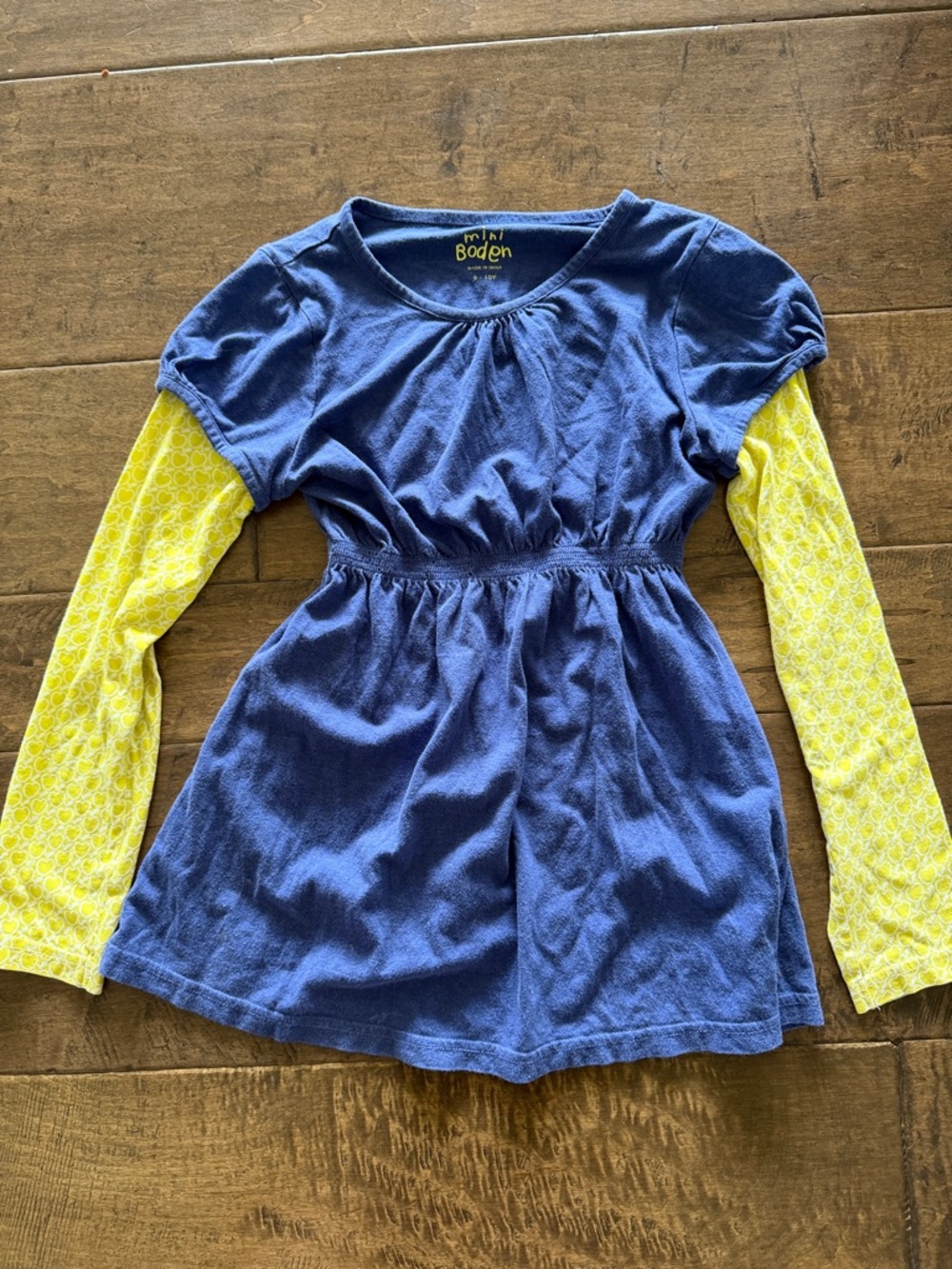 Mini Boden Blue Tunic with Yellow Patterned Sleeves